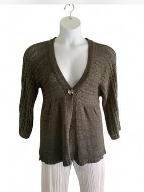 Willi Smith Greenish-Gray open Cardigan with One Button Closure size L